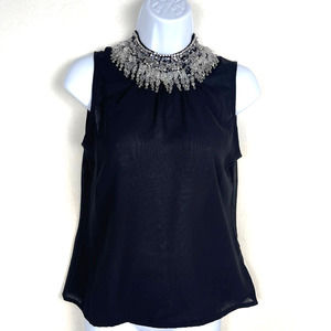 Urban Outfitters Pins & Needles Dramatic Beaded Collar Sheer Black‎ Tank XS